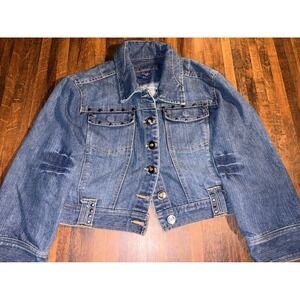 Baccini Womens Studded Denim Jacket Medium Wash Cropped Trucker Blue Size L